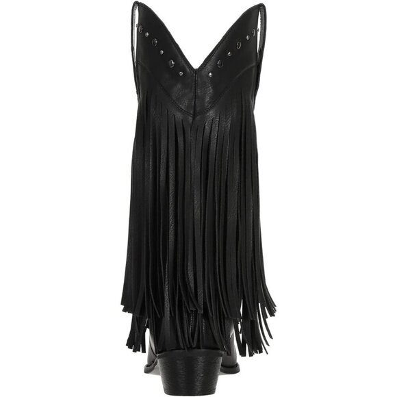 🆕 Women's Black Fringe Western Cowboy Boots Faux Leather Rodeo Style Footwear - Picture 2 of 7